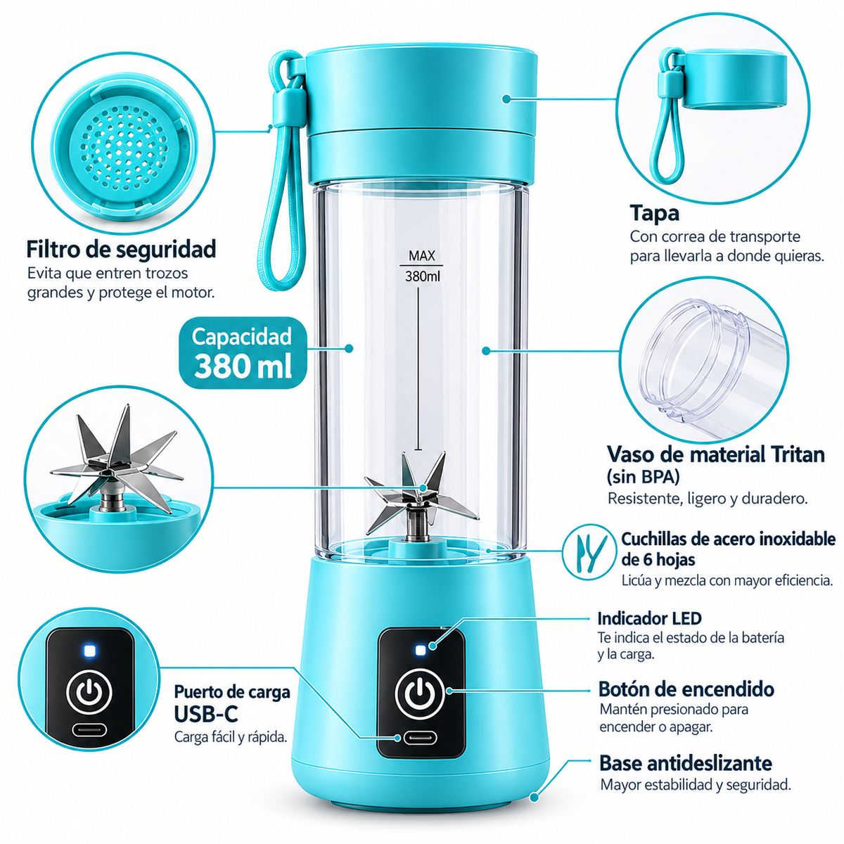 Licuadora Portátil Recargable - Bebe Directo del Vaso