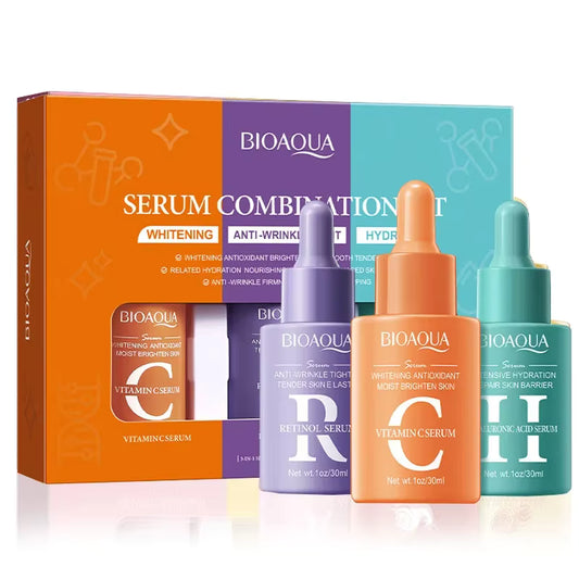 Kit x3 Serums Faciales Antiedad Bioaqua - Retinol, Vitamina C y Ácido Hialurónico